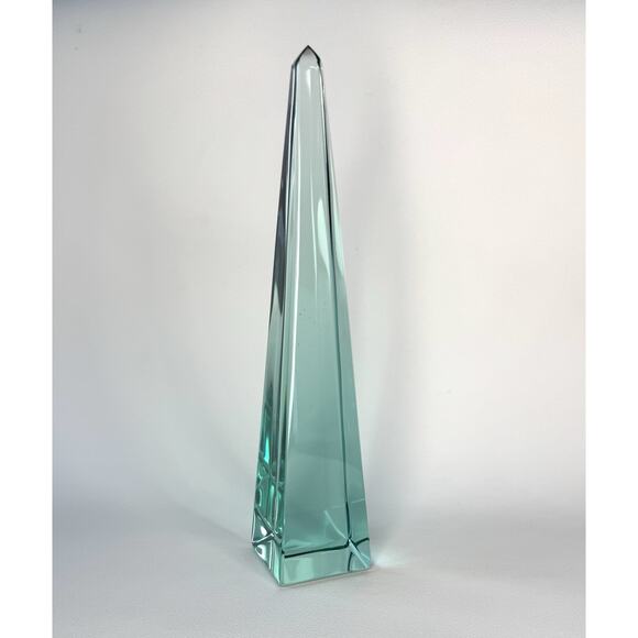 Solid Glass Obelisk Crystal Sculpture Aqua Green 7.5” Tall Sacred Geometry - Picture 3 of 11